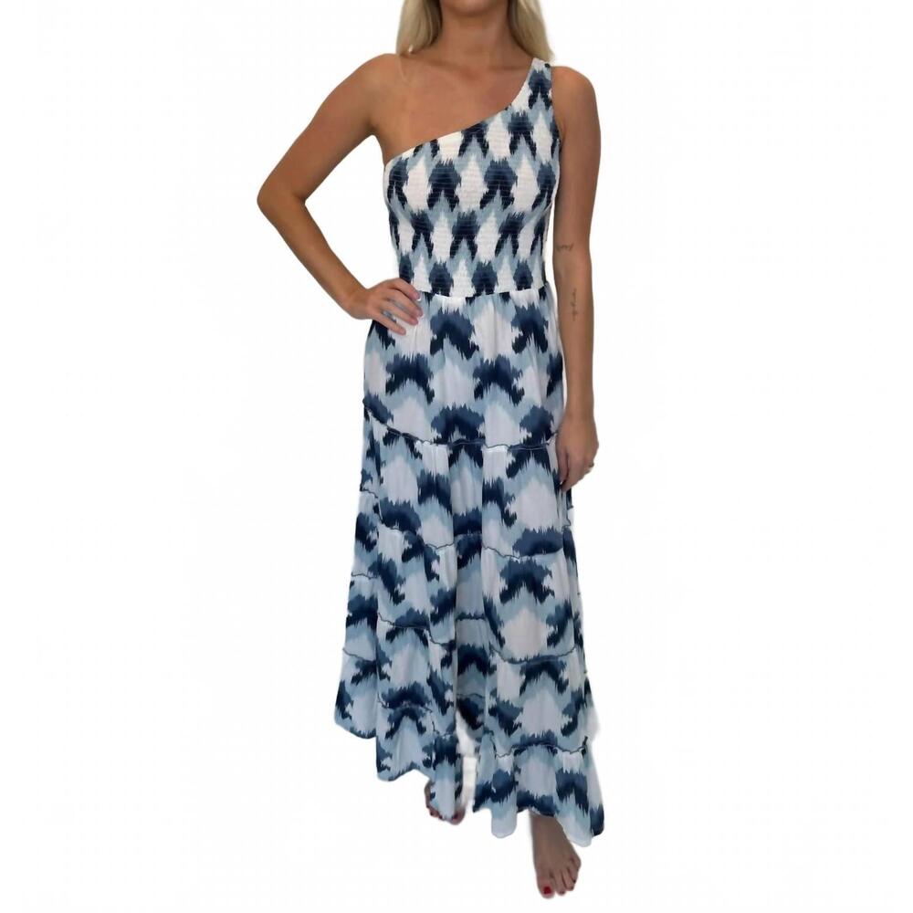 NEW PHIE COLLECTIVE brushed cotton one shoulder dress in indigo